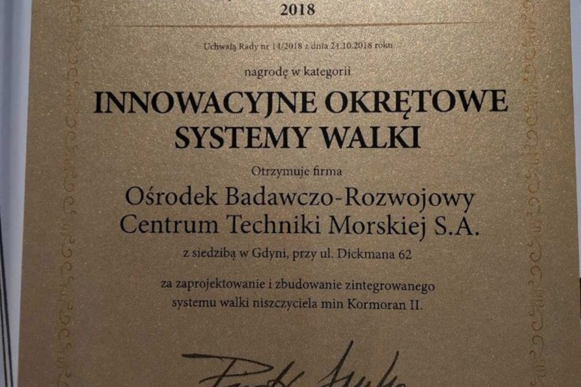 Kolejna prestiżowa nagroda dla Okrętowego Systemu Zarządzania Walką SCOT